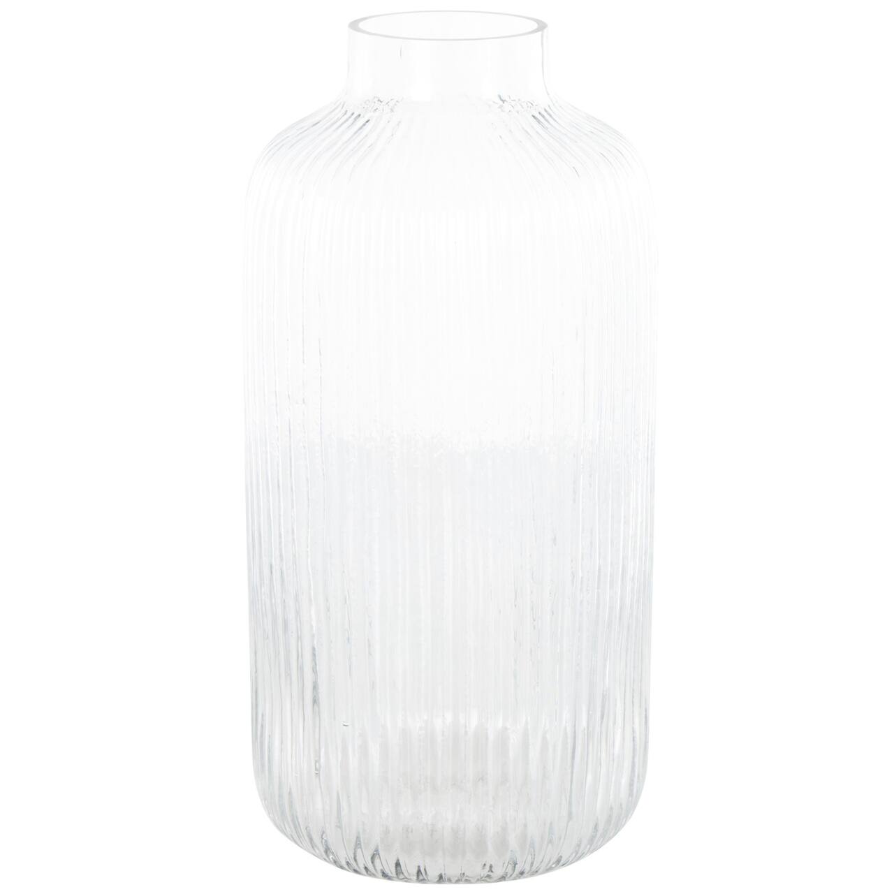 13" Clear Glass Ribbed Fluted Decorative Vase